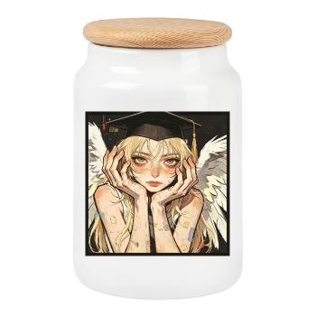 Diplômé Ange Ailé - Boîte à biscuits avec couvercle en bois - blanc - Devant