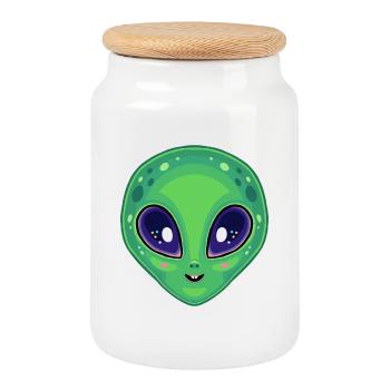 Extraterrestre Kawaii aux yeux brillants mignon - Boîte à biscuits avec couvercle en bois - blanc - Devant