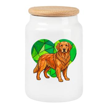 Cubist Golden Retriever Heart Geometric Pet Art - Cookie Jar with Wooden Lid - white - Front
