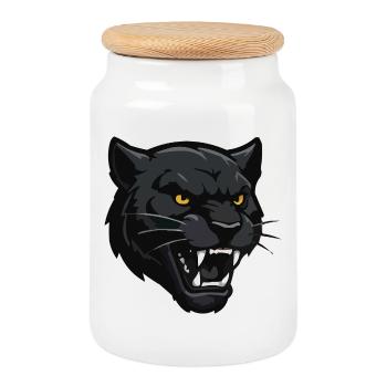 Schwarzer Panther Kopf – Kriegerblick - Keksdose mit Holzdeckel - Weiß - Vorne