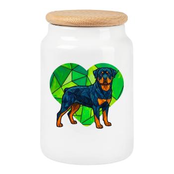 Cubist Rottweiler Geometric Heart Pet Art Design - Cookie Jar with Wooden Lid - white - Front