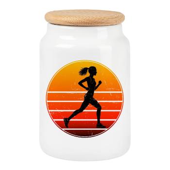 Geschenkidee für eine Joggerin mit Marathonlaufen - Keksdose mit Holzdeckel - Weiß - Vorne