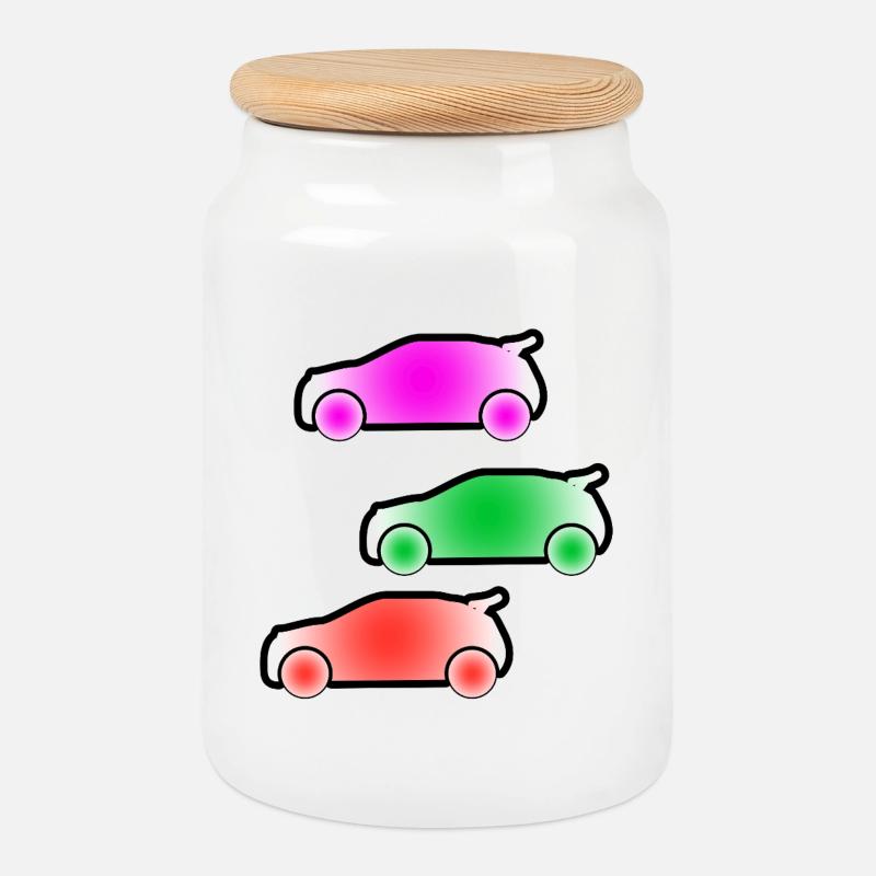 Automobiles - Boîte à biscuits avec couvercle en bois - blanc