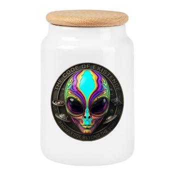 The Code of Existence Alien Sci-Fi Art - Keksdose mit Holzdeckel - Weiß - Vorne