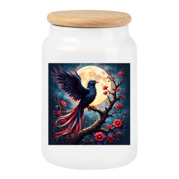 Phénix bleu sous la pleine lune - Boîte à biscuits avec couvercle en bois - blanc - Devant
