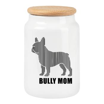 Bully Mom – French Bulldog Silhouette - Cookie Jar with Wooden Lid - white - Front