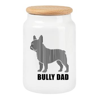 Bully Dad – French Bulldog Silhouette - Cookie Jar with Wooden Lid - white - Front