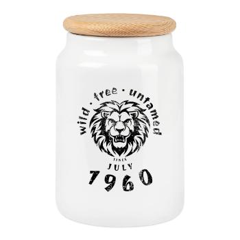 66. Anniversaire Sauvage, libre et indompté depuis 07/1960 - Boîte à biscuits avec couvercle en bois - blanc - Devant