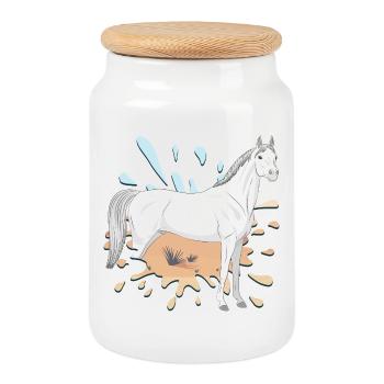 Un cheval Abbayan et un désert dans une tache - Boîte à biscuits avec couvercle en bois - blanc - Devant