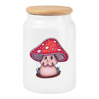Magic Mushroom Cottagecore (Kawaii Version) - Cookie Jar with Wooden Lid - white - Front