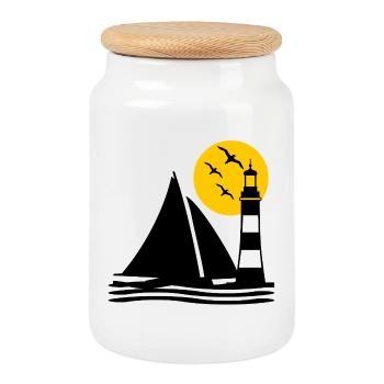 Voile - Boîte à biscuits avec couvercle en bois - blanc - Devant