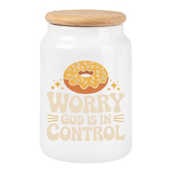 Ne t’inquiète pas, Dieu contrôle - Boîte à biscuits avec couvercle en bois - blanc - Devant