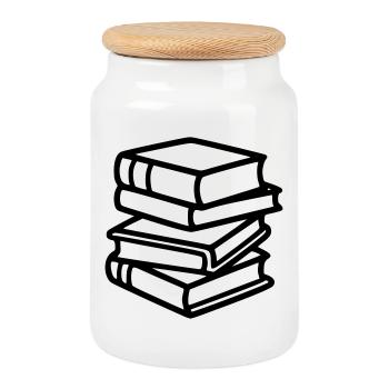 Book Stack Reading Book Club Teacher Library - Cookie Jar with Wooden Lid - white - Front