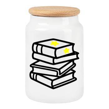 Stack of Books Star Fantasy Reading Book Club - Cookie Jar with Wooden Lid - white - Front