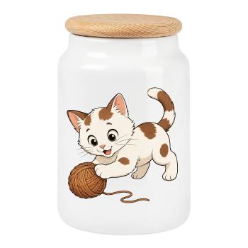 Des jeux de chaton - Boîte à biscuits avec couvercle en bois - blanc - Devant
