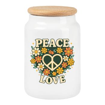 paix amour - Boîte à biscuits avec couvercle en bois - blanc - Devant
