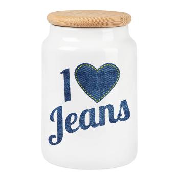 I love jeans vintage fashion design with heart - Cookie Jar with Wooden Lid - white - Front