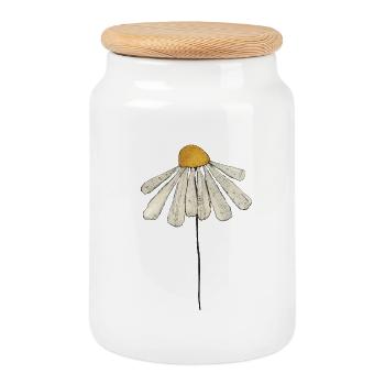 Daisy Minimal Illustration - Cookie Jar with Wooden Lid - white - Front