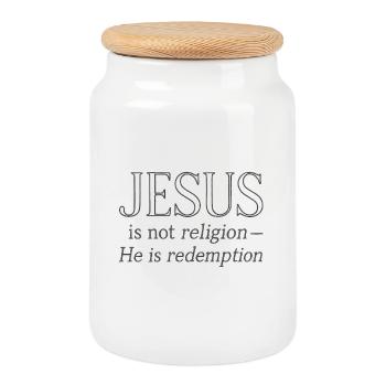 Jesus is salvation, not religion - Cookie Jar with Wooden Lid - white - Front