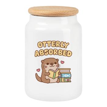 La loutre mignonne absorbée par les livres Jeu de mots drôle - Boîte à biscuits avec couvercle en bois - blanc - Devant