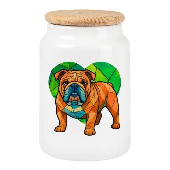 Cubist English Bulldog Heart Geometric Pet Art - Cookie Jar with Wooden Lid - white - Front
