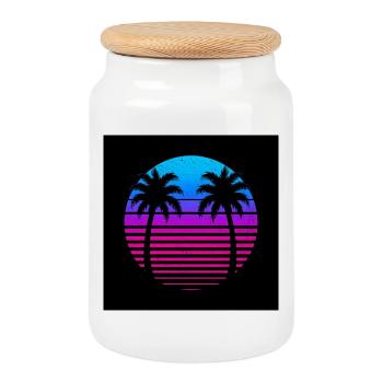 Neon Palm Sonnenuntergangskreis - Keksdose mit Holzdeckel - Weiß - Vorne