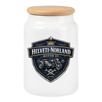 Helveti-Norland Motor OY - Leidenschaft seit 1955 - Keksdose mit Holzdeckel - Weiß - Vorne