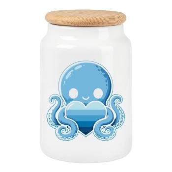 Blue Heart Octopus - Cookie Jar with Wooden Lid - white - Front