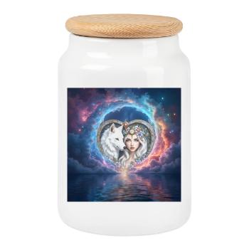 Lunar Heart: Wolf und Göttin - Keksdose mit Holzdeckel - Weiß - Vorne