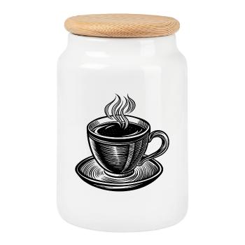 Kaffeetasse - Keksdose mit Holzdeckel - Weiß - Vorne