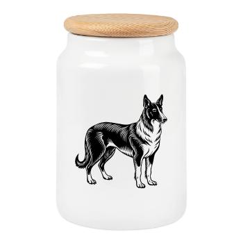 Dog - Cookie Jar with Wooden Lid - white - Front