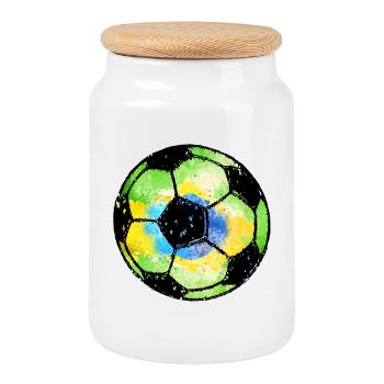 Football Brésil - Vert, Jaune, Bleu - Aquarelle Peinture - Boîte à biscuits avec couvercle en bois - blanc - Devant