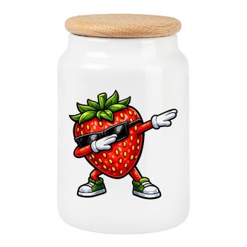 Tamponnement de fraise - Boîte à biscuits avec couvercle en bois - blanc - Devant