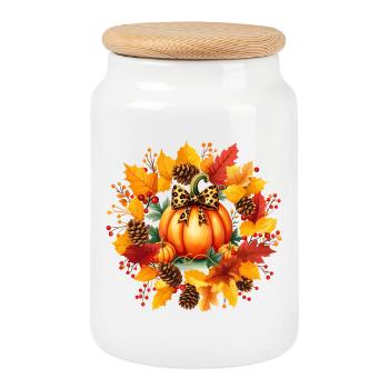 JOURNÉE DE LA CITROUILLE DE LA SAISON D’AUTOMNE - Boîte à biscuits avec couvercle en bois - blanc - Devant