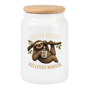 Heute Nicht Vielleicht Morgen Faultier Kaffee - Keksdose mit Holzdeckel - Weiß - Vorne