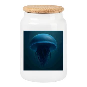 Midnight blue jellyfish - Cookie Jar with Wooden Lid - white - Front