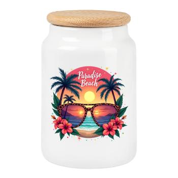 Paradiesstrand Sonnenbrille Urlaub Sonne Strand - Keksdose mit Holzdeckel - Weiß - Vorne