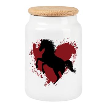 La silhouette du cheval Abbayan cabré et un coeur - Boîte à biscuits avec couvercle en bois - blanc - Devant