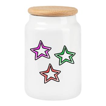 Stars - Cookie Jar with Wooden Lid - white - Front