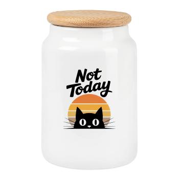 Pas aujourd’hui Black Cat Retro Sunset - Boîte à biscuits avec couvercle en bois - blanc - Devant