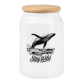 Stay Wild Whale Humpback Whale Ocean Saying - Cookie Jar with Wooden Lid - white - Front