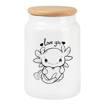 Axolotl - je t’aime - Boîte à biscuits avec couvercle en bois - blanc - Devant