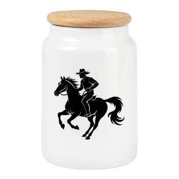 Cowboy über das Laufen - Keksdose mit Holzdeckel - Weiß - Vorne