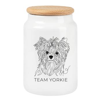 Équipe Yorkie One Line Art Yorkshire Terrier Chien - Boîte à biscuits avec couvercle en bois - blanc - Devant