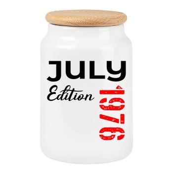 50th Birthday July 1976 - Cookie Jar with Wooden Lid - white - Front