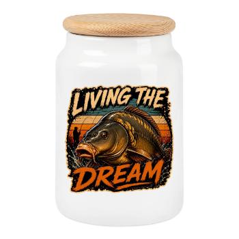 Living The Dream Carp Fishing Design - Cookie Jar with Wooden Lid - white - Front