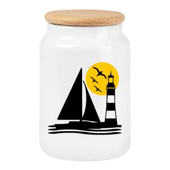 Voile - Boîte à biscuits avec couvercle en bois - blanc - Devant