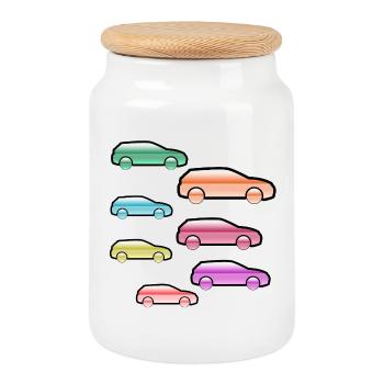 automobiles - Cookie Jar with Wooden Lid - white - Front