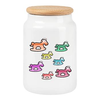 Chevaux - Boîte à biscuits avec couvercle en bois - blanc - Devant