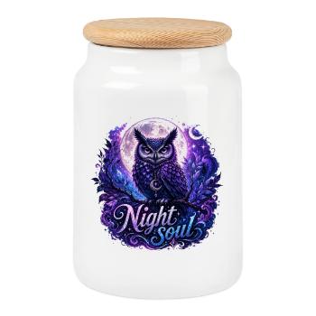 Hibou Nuit des Âmes Étoilées - Boîte à biscuits avec couvercle en bois - blanc - Devant